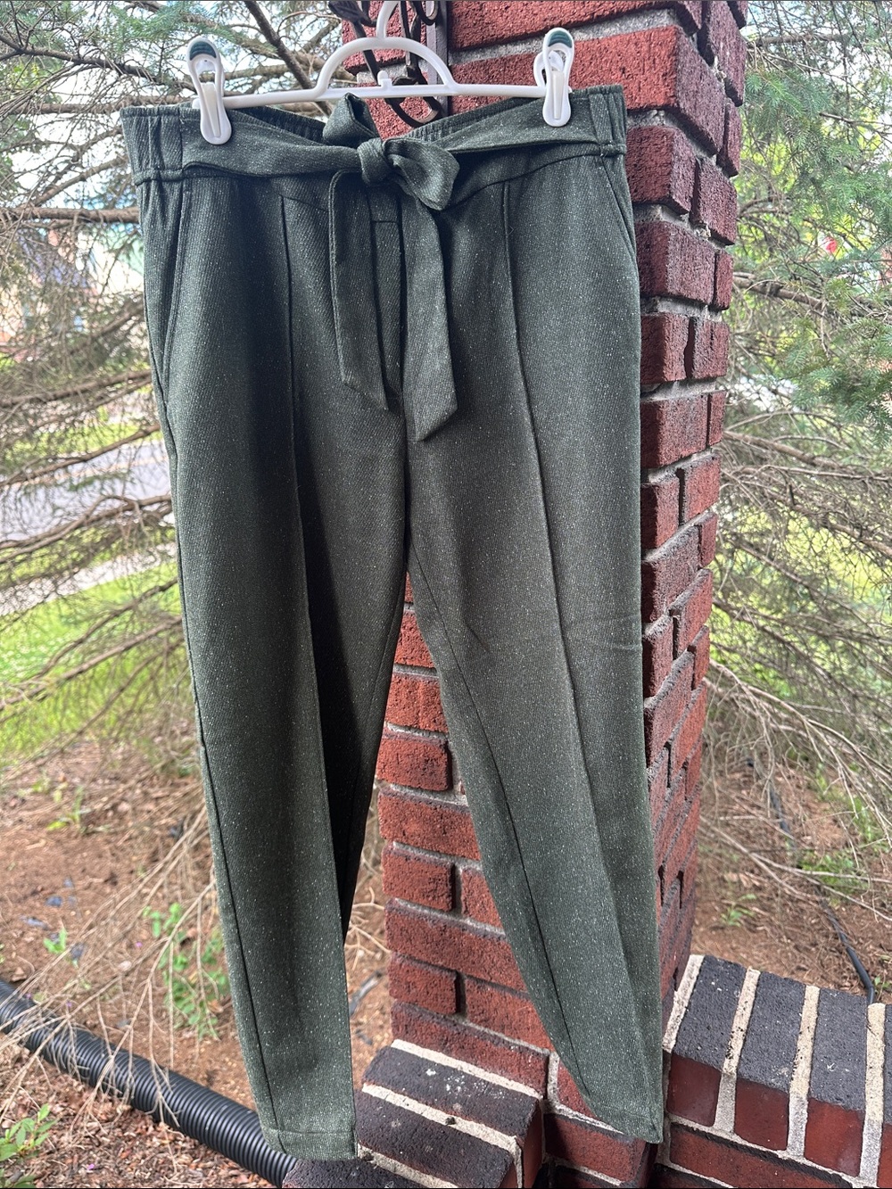 LOFT Olive Green Paperbag Waist Trousers with Tie Belt